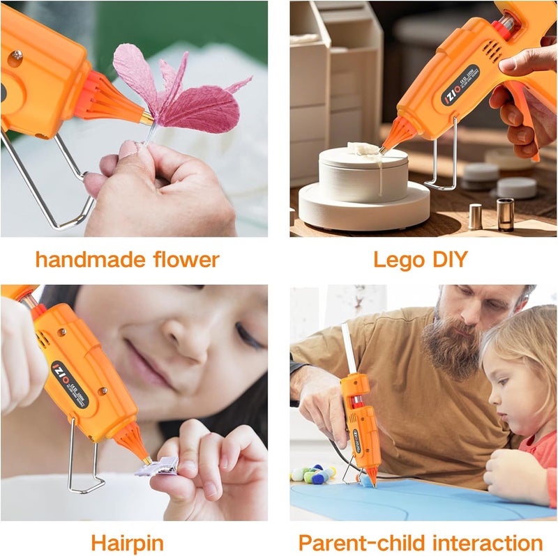 iZiO hot glue gun and sticks set with 21 glue sticks(7/16"), storage pouch, copper nozzle,Equipped with anti scalding mouth, safe switch, ergonomic grip, lightweight for diy projects, home repairs. - Image 5
